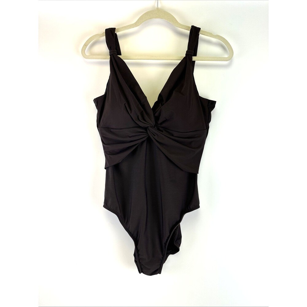 Miraclesuit One Piece Swimsuit Brown Twist Front V-Neck Slimming Flattering 16